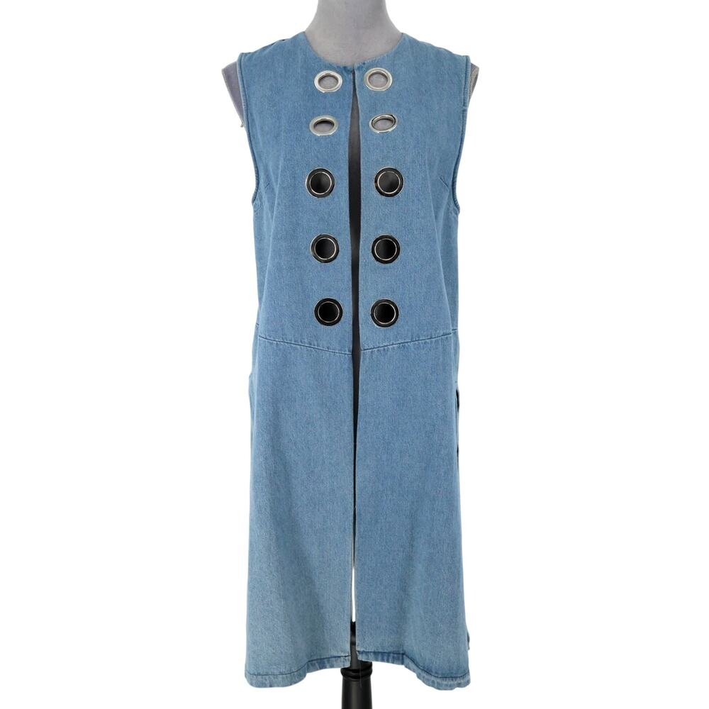 Dor Dor Couture Denim Vest Womens Small Blue Open Grommets Side Slits Retro